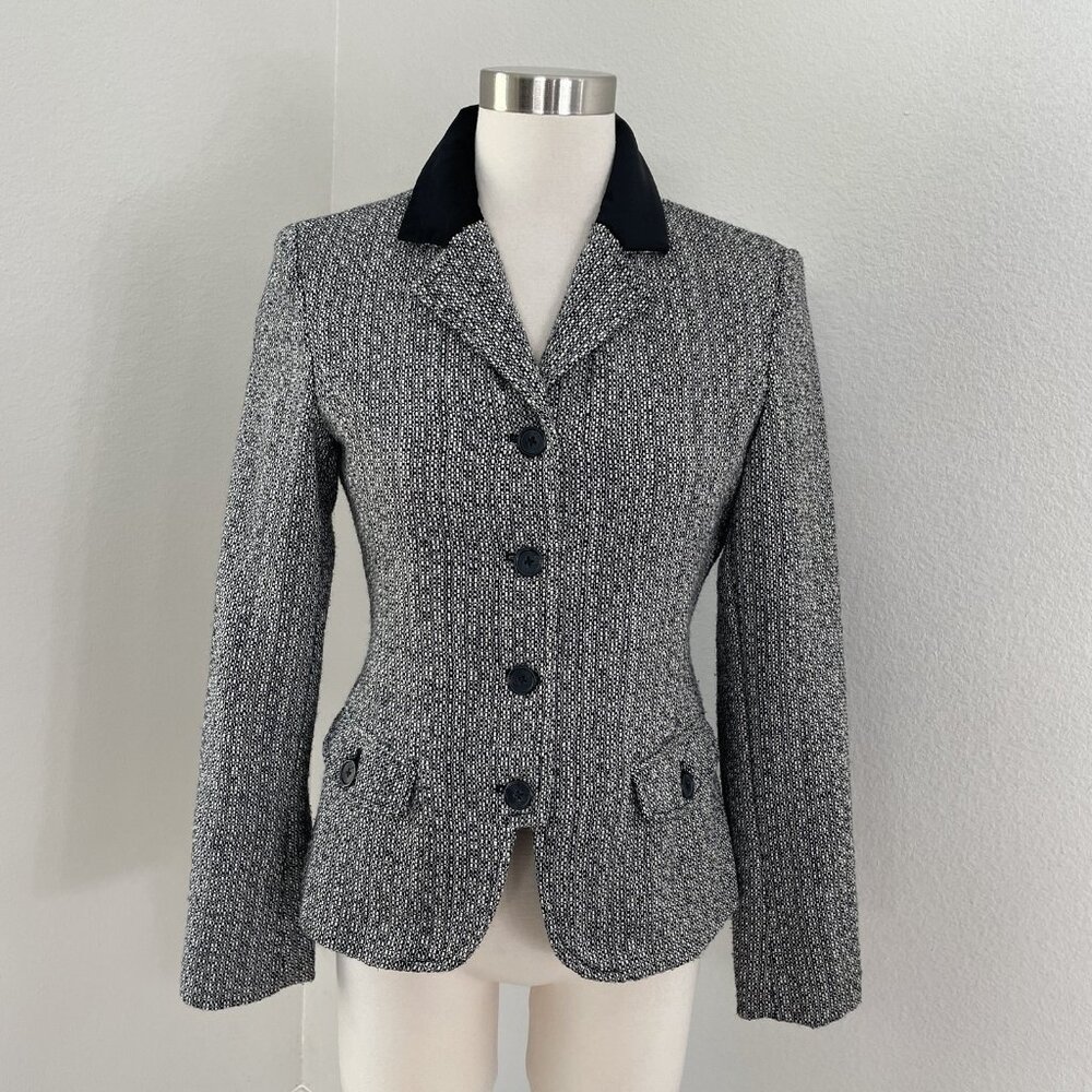 Isaac Mizrahi Target Blazer Women 6 Black Tweed Button Front Career Jacket